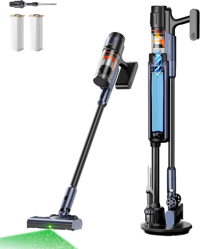uwant V600 フラッグシップ スティッククリーナー(2026年最新モデル) 絡まらないダブル吸引 × 自動ゴミ収集ドック搭載 3in1(充電・収納・集塵)/最大55,000Pa超強力吸引/最長60分稼働