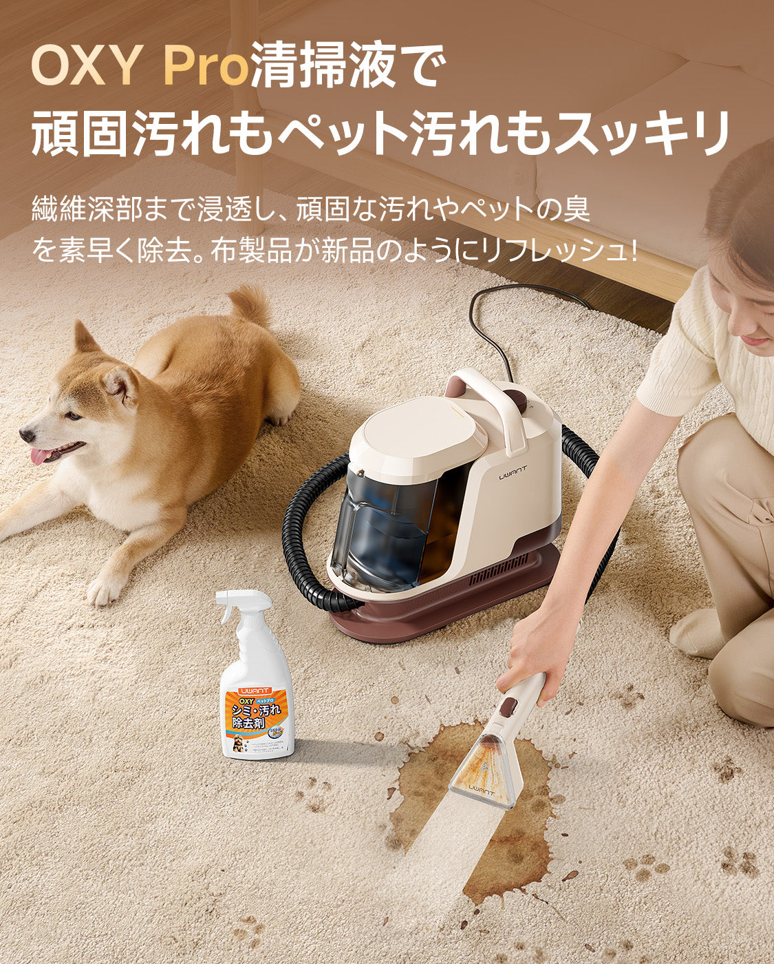 UWANT Y100Pro リンサークリーナー｜22000Pa超強吸引 800Wスチーム洗浄機 カーペット・ソファ・車内対応