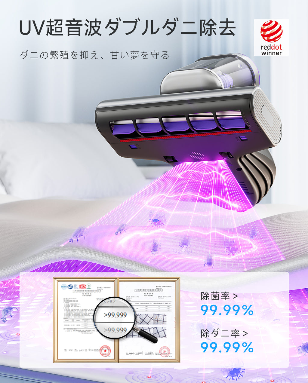 uwant M600 家族の眠りを守るために生まれた、uwant コードレス布団クリーナー M600。目に見えない汚れやダニをやさしく、そして確実に取り除き、清潔で心地よい睡眠環境をお届けします。