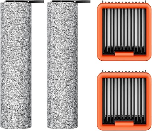 UWANT D100 水拭き掃除機用交換部品 対応 消耗品セット 互換品 コードレス掃除機交換用 HEPAフィルター ローラーブラシ アクセサリー (ローラーブラシ*2 フィルター*2)