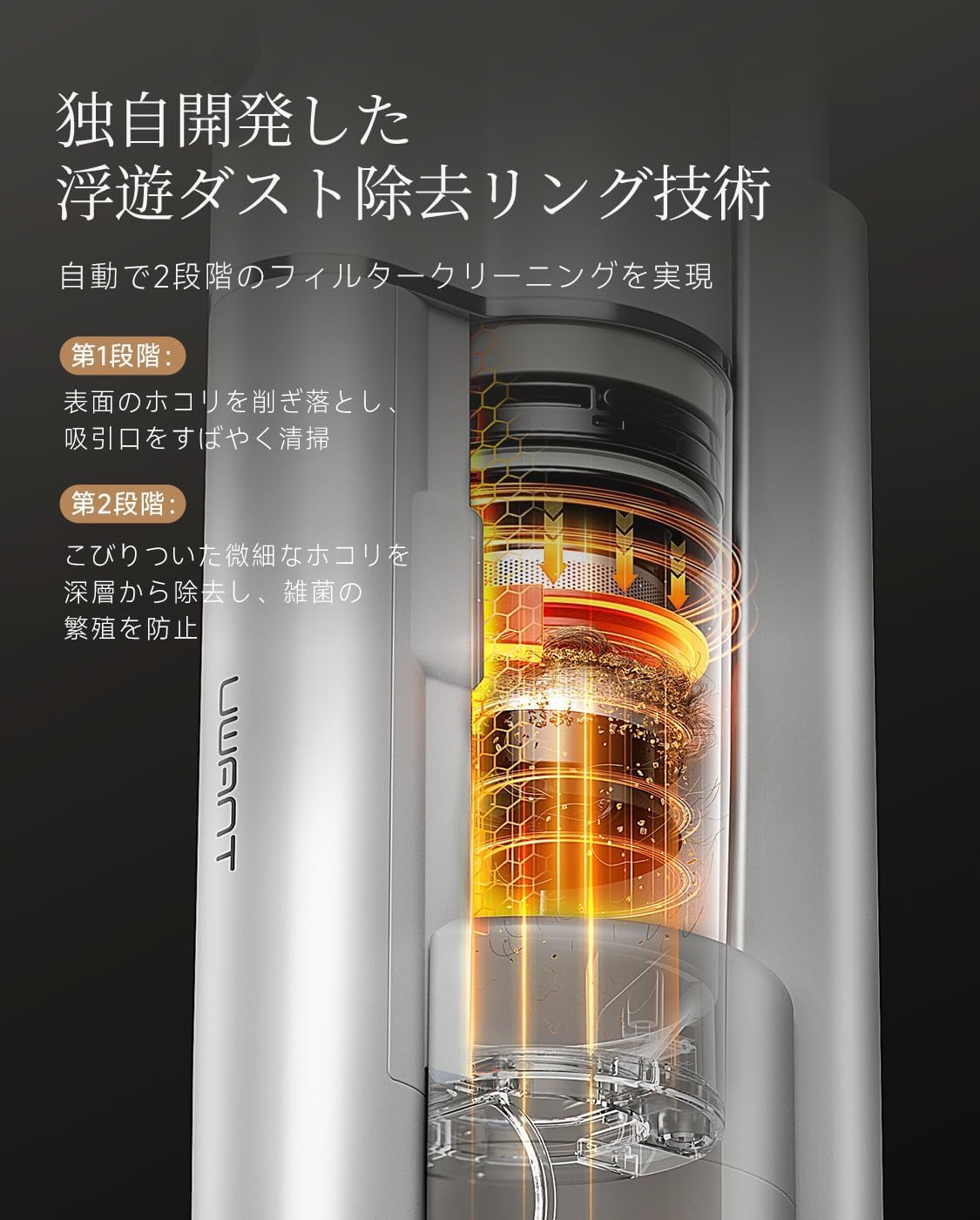 UWANT V500｜コードレス掃除機｜生体模倣型除塵リング・自動ゴミ収集ドック・3-in-1充電/収納/収集・3段階吸引・多機能ブラシ・省スペース・ペット対応