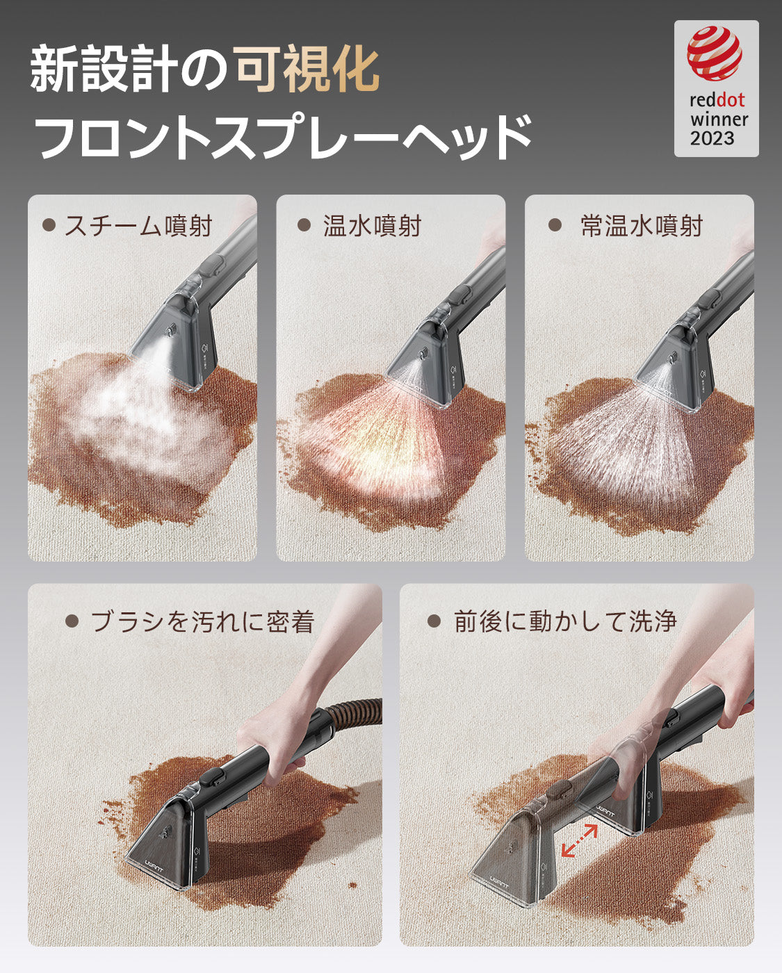 カーペットクリーナー 最強 UWANT Y100Steam リンサークリーナー 100°Cスチーム 18000Pa 3モード(蒸気/温水/常温) 自動洗浄 5.1m