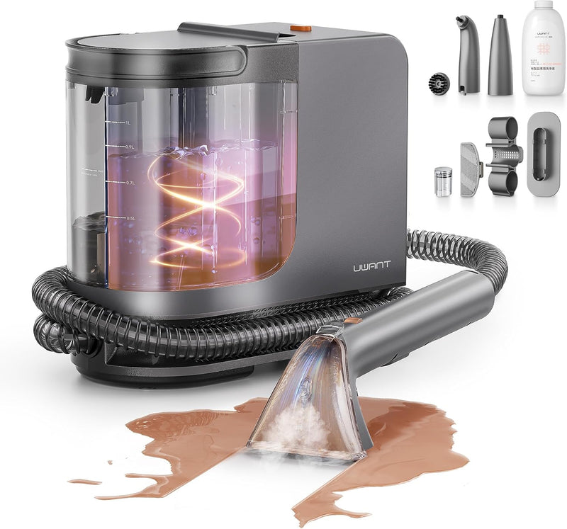 スチーム＋吸引＋洗浄を1台で。ソファも車内も、これ1台でプロの仕上がり。Uwant B400 高温スチームクリーナー｜日本正規品（ダークグレー）