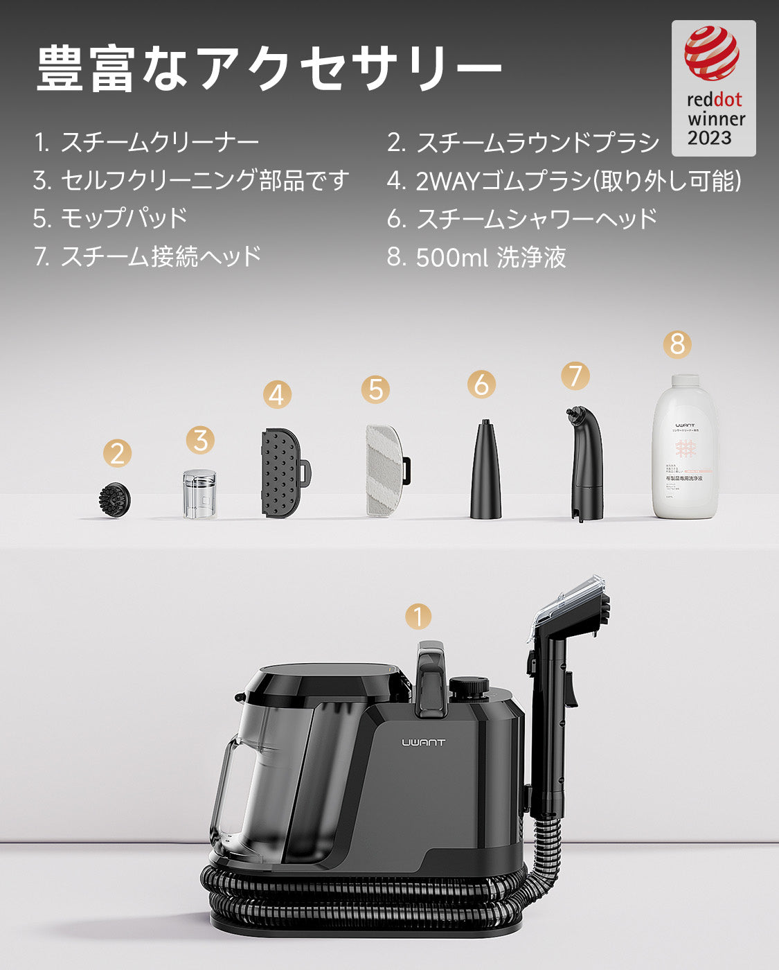 カーペットクリーナー 最強 UWANT Y100Steam リンサークリーナー 100°Cスチーム 18000Pa 3モード(蒸気/温水/常温) 自動洗浄 5.1m