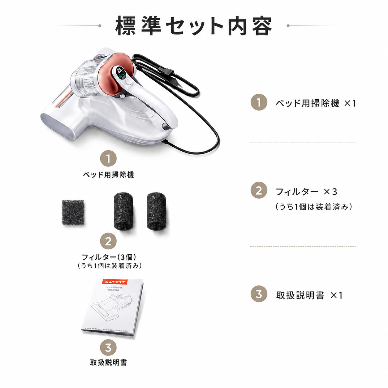 UWANT M100 UV布団クリーナー｜16KPa超強吸引 65℃温風除湿 超音波除