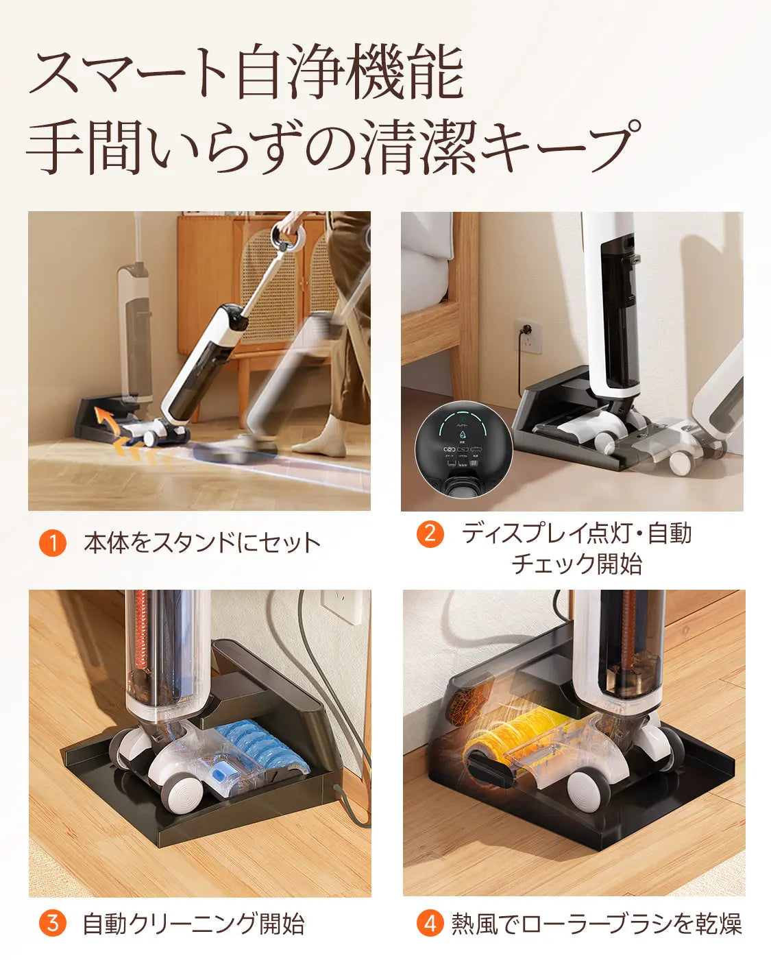 【18,000Pa超強吸引】UWANT D100 乾湿両用コードレス掃除機｜吸引＋水拭き＋自動洗浄・抗菌ローラー搭載